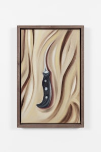a painting of a knife on a brown background